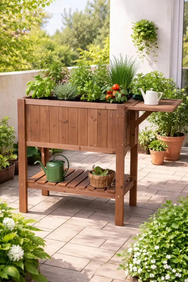 matrasa Hochbeet mit Tisch CUBE 1 - Gemüsebeet Kräuterbeet für Balkon & Terrasse, Braun, – Produktbild 2 von 3