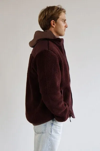 Kultgut Kultgut PRE-Order- New Recycling Generation - Kuschelige Sherpa Fleecejacke / With Love, Dunkelrot, – Produktbild 3 von 4
