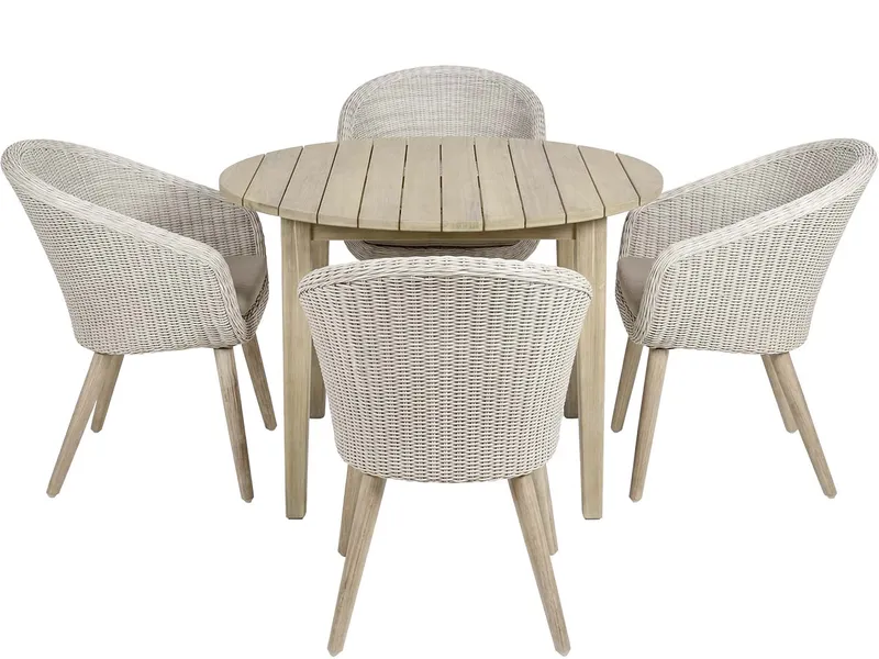 Gartenmöbel-Set "ARVADA" 5-tlg. 1 Tisch Akazie, 4 Sessel Kunststoffgeflecht, Grau, – Produktbild 1 von 1