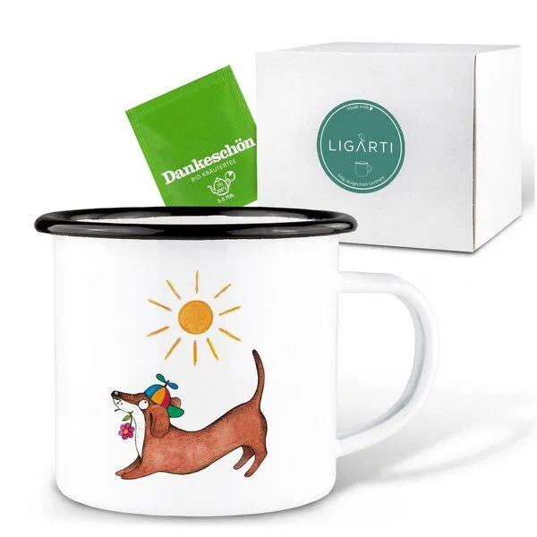 LIGARTI Emaille Tasse – Dackelduo – LIGARTI Tiermanufaktur – Produktbild 3 von 4