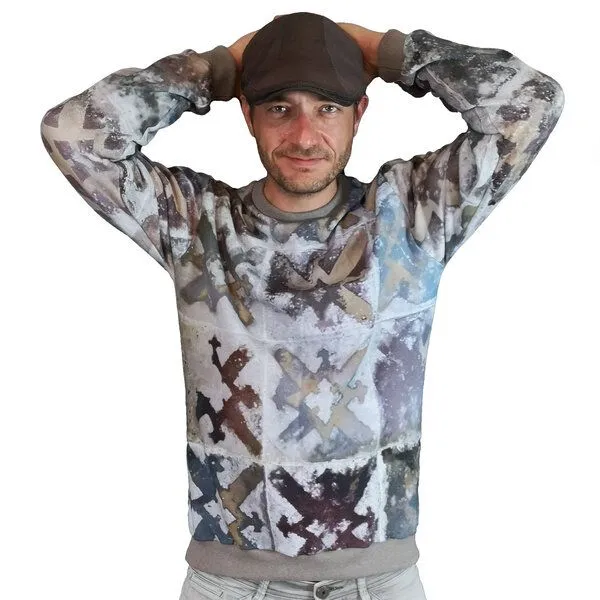 liebewicht liebewicht Pullover Hoodie Sweater grau bunt gemustert aus Biobaumwolle, Bunt/beige ohne kapuze, – Produktbild 1 von 4