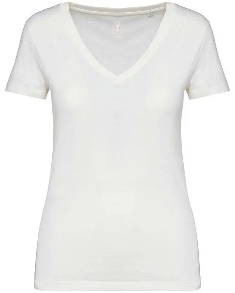 YTWOO YTWOO Damen Tshirt mit V-Ausschnitt aus 100% Bio-Baumwolle, Weiß, – Produktbild 1 von 3