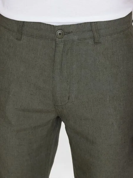 KnowledgeCotton Apparel KnowledgeCotton Apparel Chinohose CHUCK aus Bio-Leinen, Grün (burned olive), – Produktbild 4 von 4