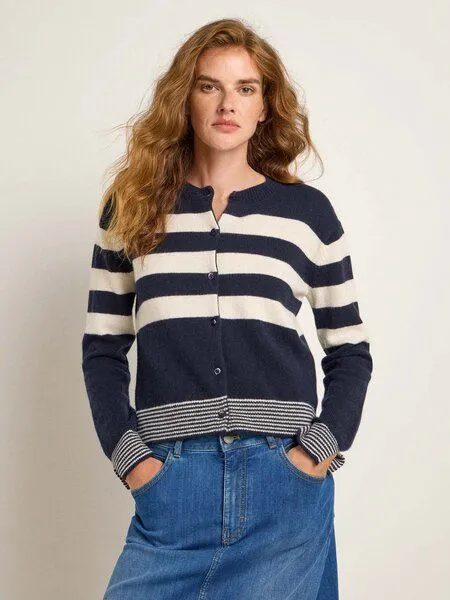 LANIUS LANIUS Boxy Strickjacke aus Bio-Schurwolle und Bio-Baumwolle, Midnight/off white, – Produktbild 1 von 4