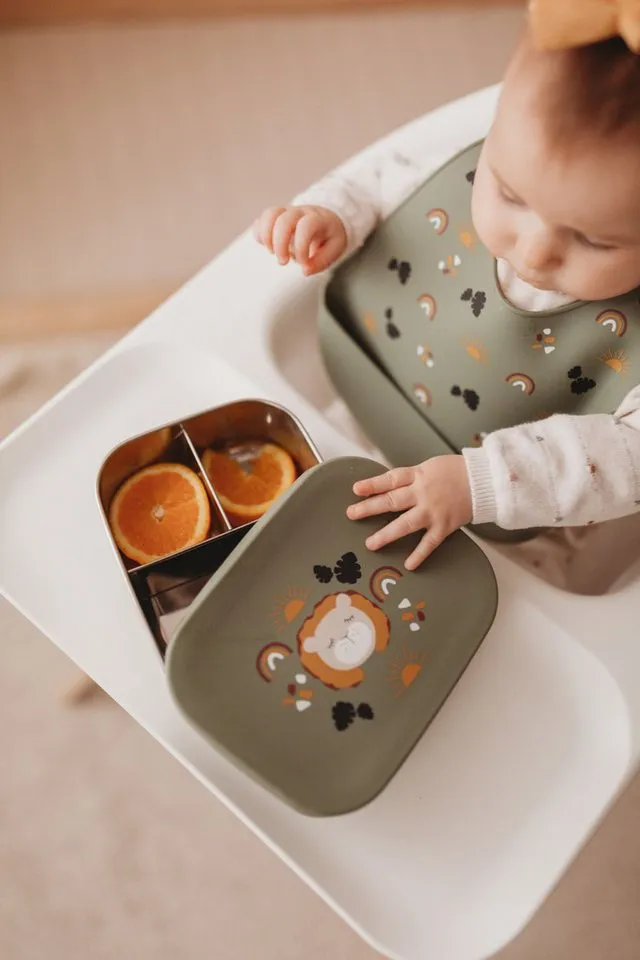 Kikadu Kikadu Kinder Edelstahl Brotdose Silikondeckel Löwe Maße 17 x 13 x 5,5 cm Fassungsvermögen 900 ml, Grün, – Produktbild 5 von 7