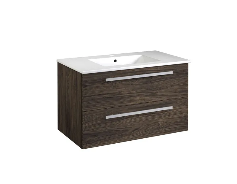 welltime Waschtisch Serena, Waschbeckenunterschrank inkl. Waschbecken, Badmöbel, Breite 81,5 cm, Soft-Close-Funktion, FSC®, Braun, – Produktbild 1 von 5