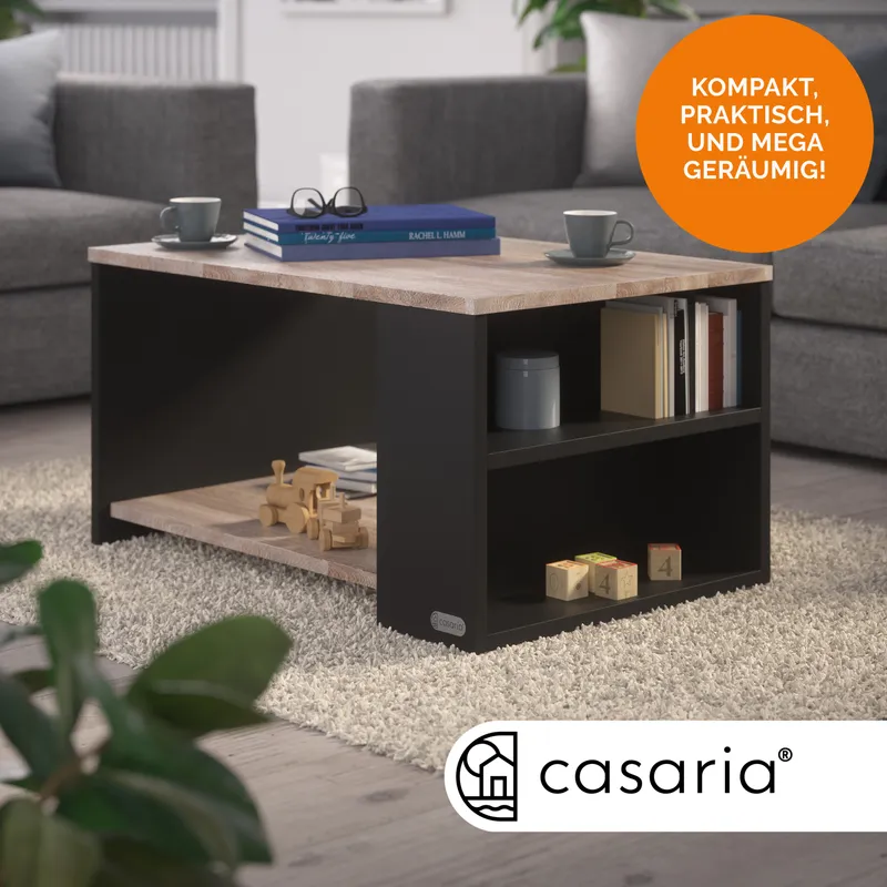 Casaria® Couchtisch Santa Cruz Holz/Grau 90x60x50cm, Mehrfarbig, – Produktbild 1 von 2