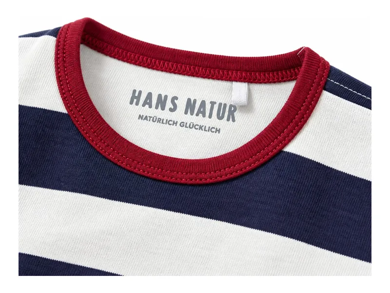 HANS NATUR Kinder Unterhemd Langarm Bio-Baumwolle Blockstreifen Blau Gr. 86/92, Blau, – Produktbild 2 von 2