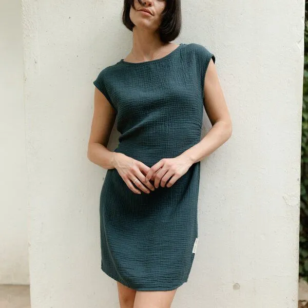 NORDLICHT NORDLICHT Musselin Kleid Jule, Waldgrün, – Produktbild 1 von 4