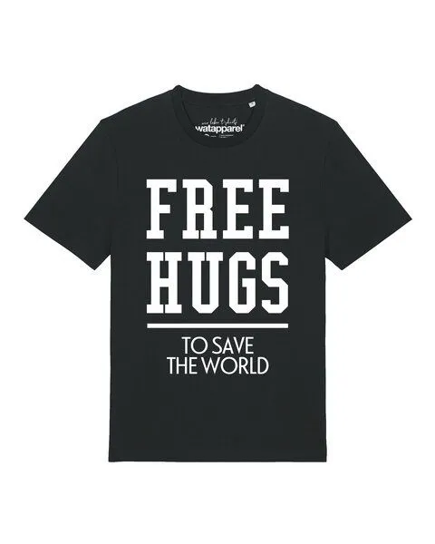 watapparel watapparel T-Shirt Unisex Free hugs to save the world, Black, – Produktbild 1 von 2