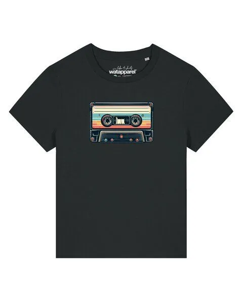 watapparel watapparel T-Shirt Frauen Retro Kassette, Black, – Produktbild 1 von 2