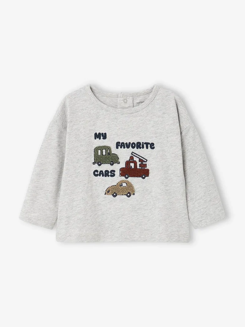 Vertbaudet Baby Shirt mit Druckknöpfen hinten, Grau meliert, – Produktbild 1 von 4