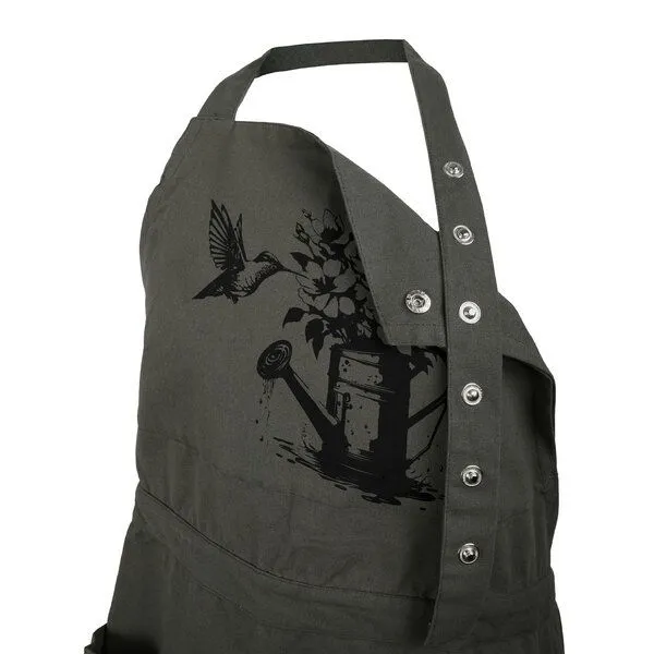 HANDGEDRUCKT HANDGEDRUCKT "Gartenfreude" Gartenschürze aus zertifizierter Bio Baumwolle, Dark grey, – Produktbild 2 von 3