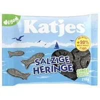 Katjes Katjes Salzige Heringe 210g - Vegan - Gezuckerte Lakritz-Fische - Salmiaksalz - Würziges Naschvergnügen - Salzig-Süß Geschmack - Meer - Normales. mit – Produktbild 2 von 2