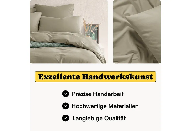 Seralino Bettwäsche Set, Perkal, 2 teilig, 100% Bio Baumwolle, ab gr. 135x200, Perkal, besonders weich & atmungsaktiv, BCI zertifiziert, mit Reißverschluss, Braun, – Produktbild 2 von 5