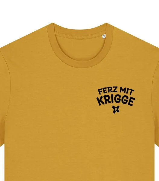 päfjes päfjes Ferz mit Krigge Hessisch Spruch - Fair Organic Cotton Unisex / Männer T-Shirt, Gelb (ochre), – Produktbild 3 von 4