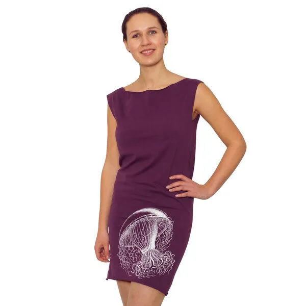HANDGEDRUCKT HANDGEDRUCKT "Medusa" Bio-Kleidchen, Lila, – Produktbild 1 von 3
