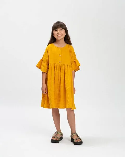MATONA Matona Rüschenkleid aus Musselin für Kinder / Volant Dress, Marigold, – Produktbild 1 von 4