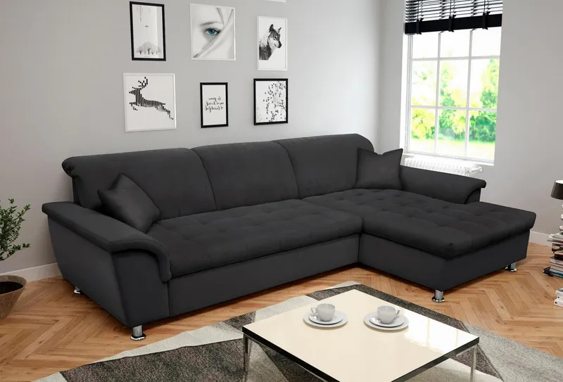 DOMO collection Ecksofa FRANZI 278x170x81 cm, Steppung im Sitzbereich, L-Form, ohne Funktion, Flachgewebe, Grau, – Produktbild 6 von 8
