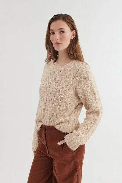 Basic Apparel Basic Apparel Strick-Pullover TANNI aus Bio-Baumwolle, Bio-Wolle und EcoVero, Beige-nuthatch, – Produktbild 2 von 2