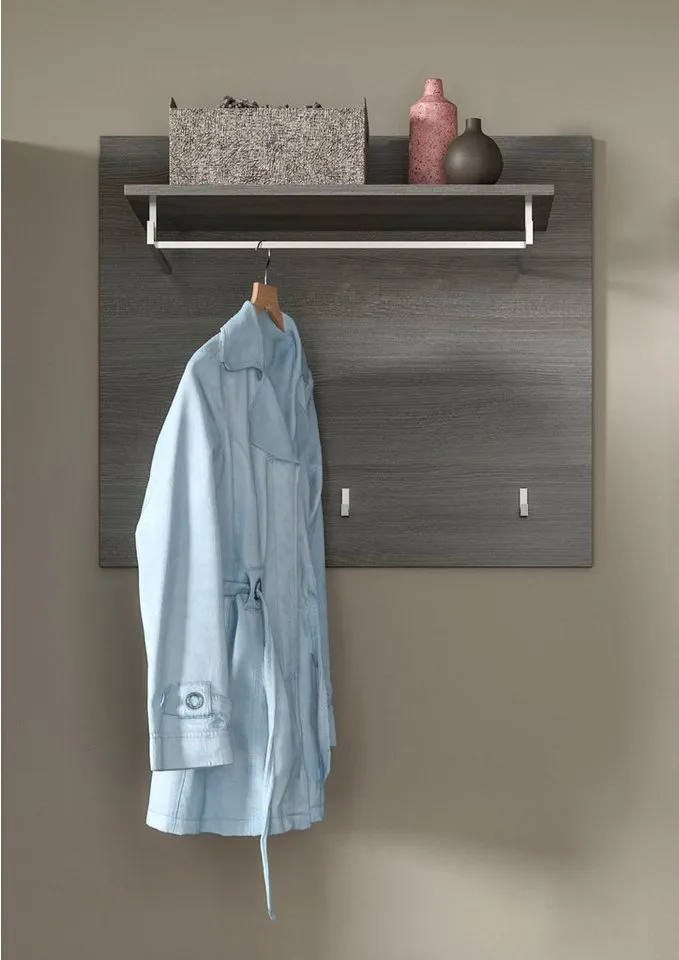 Home affaire Garderobenpaneel Rumba, Breite 80cm, 3 Haken, 1 Kleiderstange, 1 Ablageboden, Garderobe, Paneel, Wandpaneel, Flurmöbel, Grau|silberfarben, – Produktbild 2 von 5