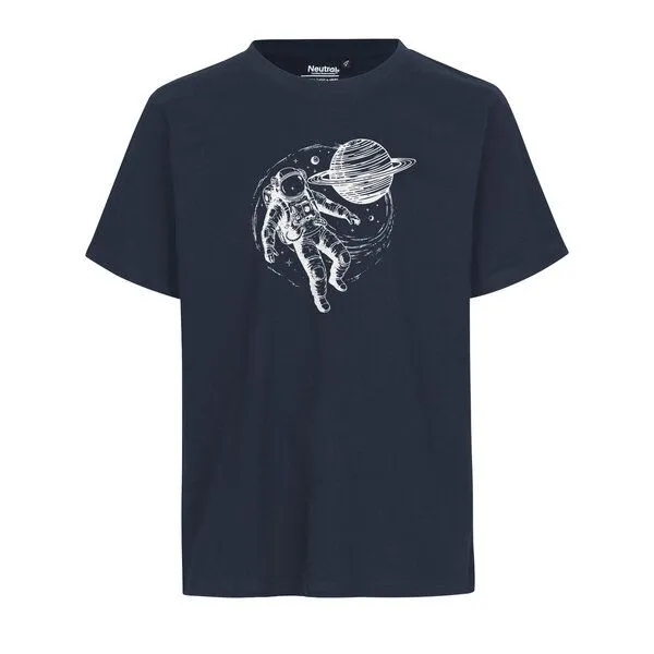 HANDGEDRUCKT HANDGEDRUCKT "Space Walk 2.0" Unisex T-Shirt aus reiner Baumwolle (kbA), Navy, – Produktbild 1 von 2