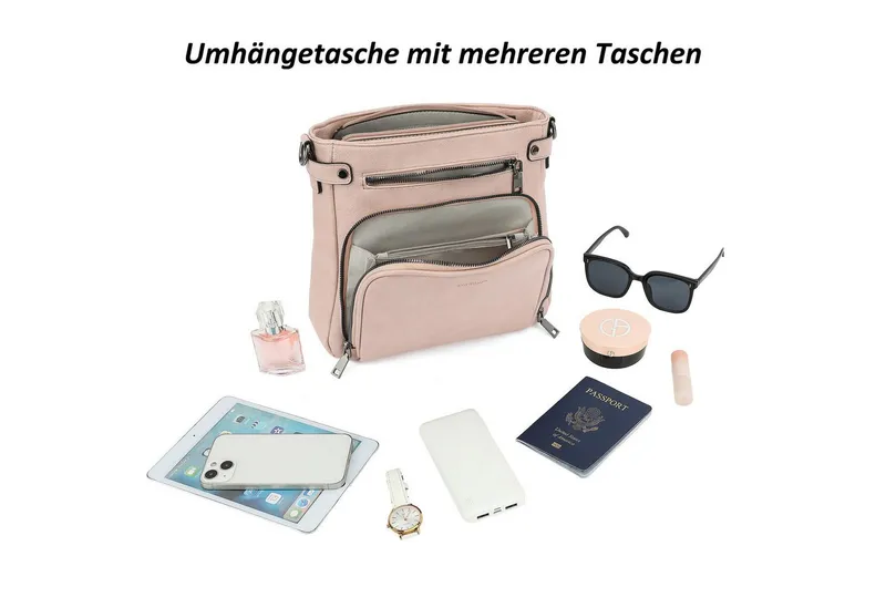 TAN.TOMI Schultertasche Handtasche damen mittelgroß Umhängetaschen crossbody bag, Retro leder PU damentaschen mit breitem gurt handtaschen, Rosa, – Produktbild 4 von 5