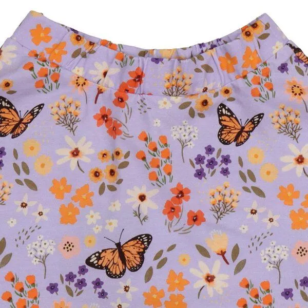 Walkiddy Kinder Rock Bio-Baumwolle GOTS Flowers and Butterflies lila A-Linienrock von Walkiddy, nachhaltig, hautfreundlich, fair produziert, bequemer Mädchenrock für jeden Tag, Blau, – Produktbild 2 von 3