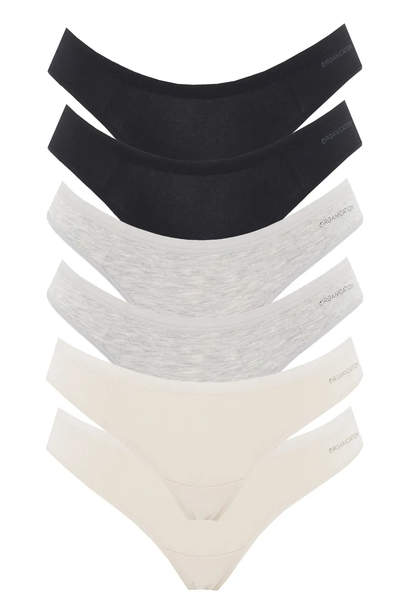 ORGANICATION ORGANICATION Damen vegan Multipack 6er-Pack Zehensteg Kavinn Off White, Grey Melange & Black, Schwarz, – Produktbild 1 von 1