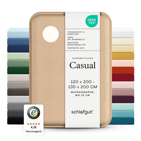 Schlafgut Schlafgut Spannbettlaken Casual Organic - 100% Biobaumwolle, Off white, – Produktbild 4 von 6