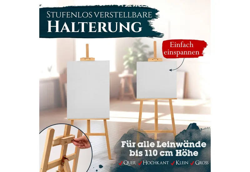 Artina Staffelei Tessin Feldstaffelei, 150cm, Natur, Malstaffelei, höhenverstellbar, Kiefernholz, stabile Dreibein-Konstruktion, Beige, – Produktbild 3 von 5