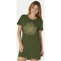 Peaces.bio - handbedruckte Biomode Peaces.bio - handbedruckte Biomode Longshirt Rose Damen, Waldgrün, – Produktbild 1 von 1