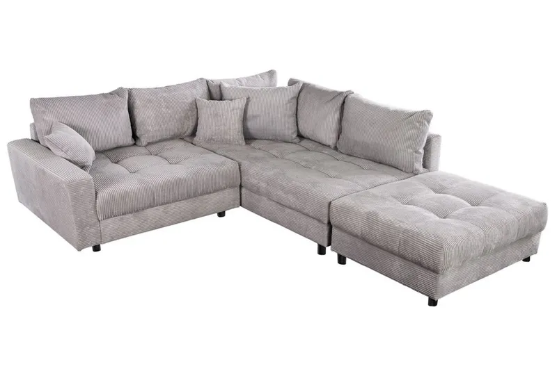 riess-ambiente Ecksofa KENT 220cm hellgrau/schwarz- Cord, L-Form, Federkern, FSC-zertifiziert, Einzelartikel 1 Teile, Moderne Wohnlandschaft inkl. Hocker - ideal für Wohnzimmer u. Familien, Grau, – Produktbild 2 von 5