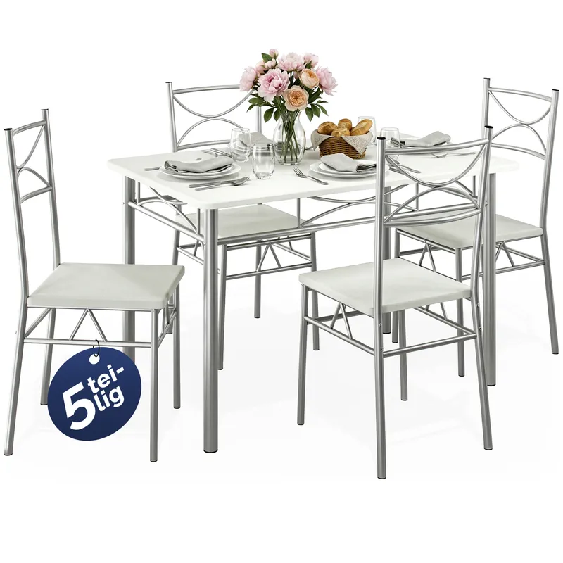 Casaria® Sitzgruppe Paul 5-tlg Samtweiß, Weiß, – Produktbild 1 von 2
