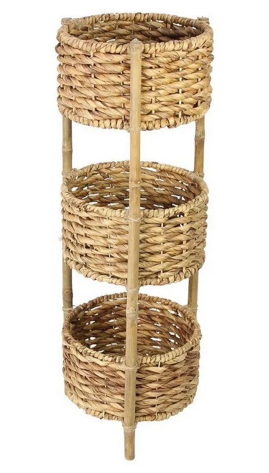 Dekoleidenschaft Standregal aus Bambus mit 3 Körben aus Wasserhyazinzthe, Korbregal, Badregal, 90 cm hoch, Küchenregal, Beistellregal, Ordnungsregal, Bambusregal, Beige, – Produktbild 4 von 5