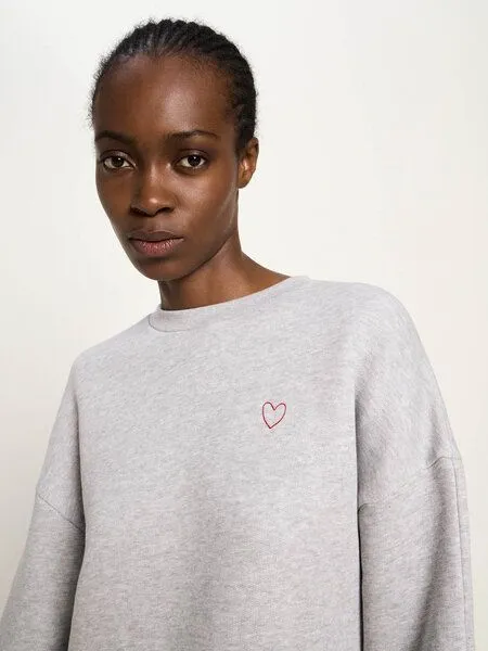 LANIUS LANIUS Statementsweatshirt (GOTS) aus Bio-Baumwolle, Grey melange/heart, – Produktbild 4 von 4