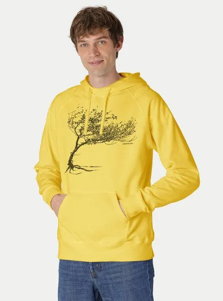 Peaces.bio - handbedruckte Biomode Peaces.bio - handbedruckte Biomode Bio-Herren-Kapuzensweater Windytree, Gelb, – Produktbild 2 von 2