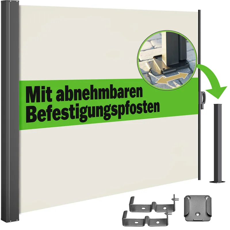Casaria® Seitenmarkise Nosara Creme 160x300cm ausziehbar, Creme, – Produktbild 2 von 2