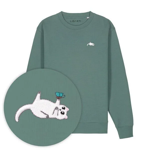 LIGARTI Bestickter Pullover – Samantha die Katze – LIGARTI Tiermanufaktur, Waldgrün, – Produktbild 1 von 3