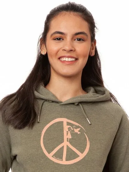 FellHerz FellHerz Damen Hoodie Peace heather khaki aus 85% Biobaumwolle und 15% recyceltem Polyester – Produktbild 2 von 4