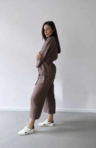 gust. gust. Damen Weite Leinenhosen - Culotte - Linen trousers - 100% Bio-Leinen, Cocoa (brown), – Produktbild 3 von 4
