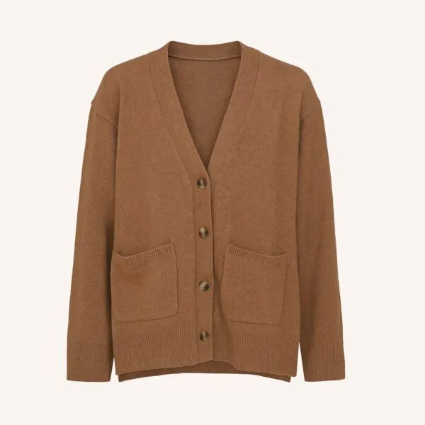 NORDLICHT NORDLICHT Cardigan Milla mit V-Ausschnitt aus 100% recycelter Wolle, Hellbraun (braun), – Produktbild 2 von 4