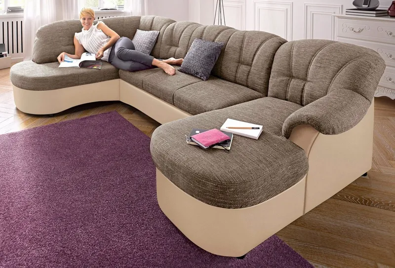 DOMO collection Wohnlandschaft FLORES 293x180x86 cm, hochwertig, komfortabel, U-Form, 3 Teile, wahlw. mit Bettfunktion, wahlw. mit Federkern, Unser Dauertiefpreis, Beige|braun, – Produktbild 6 von 8