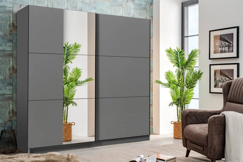 OTTO home Schwebetürenschrank Sierra Kleiderschrank mit Spiegel Garderobe Topseller INKLUSIVE Inneneinteilung, FSC®-Zertifiziert, OTTOs Choice, Grau, – Produktbild 1 von 4