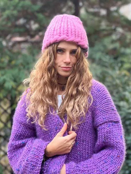 PANAPUFA PANAPUFA Handgestrickte Chunky Beanie – 100 % Merinowolle, Rosa, – Produktbild 2 von 6