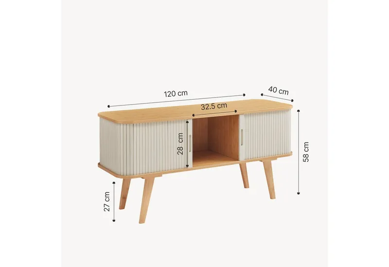 en.casa TV-Schrank »Tysvær« mit 2 Schiebetüren 120 x 40 x 58 cm Bambus/Cremeweiß, Beige, – Produktbild 5 von 5
