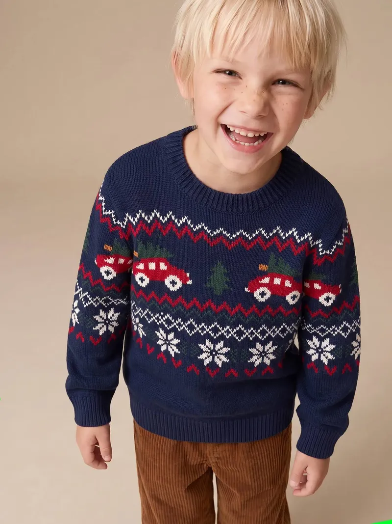 Vertbaudet Vertbaudet Pullover mit Weihnachts-Jacquard Jungen, Marine, – Produktbild 2 von 3