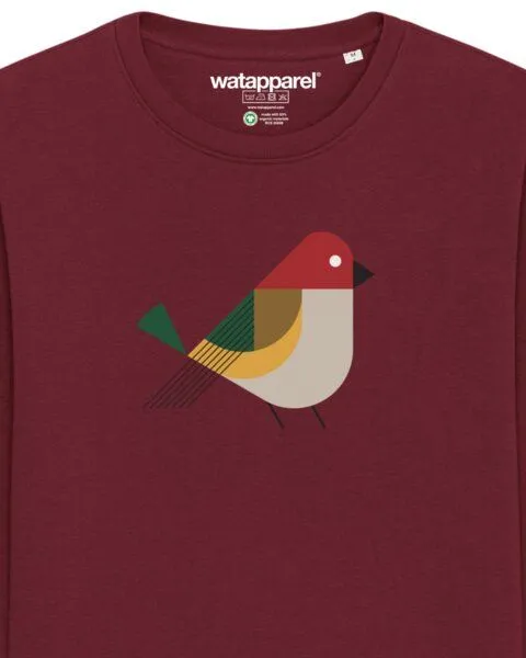 watapparel watapparel Sweatshirt Unisex Vogel, Burgundy, – Produktbild 3 von 4