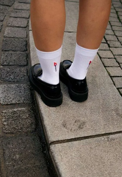 MELA MELA Gerippte Socken Stickerei 1 Paar aus 100% Bio-Baumwolle, Weiss / match, – Produktbild 3 von 5