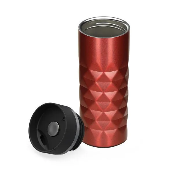 elasto elasto Edelstahl Thermobecher Diamond - 450 ml - auslaufsicherer Verschluss, Rubin rot, – Produktbild 3 von 4